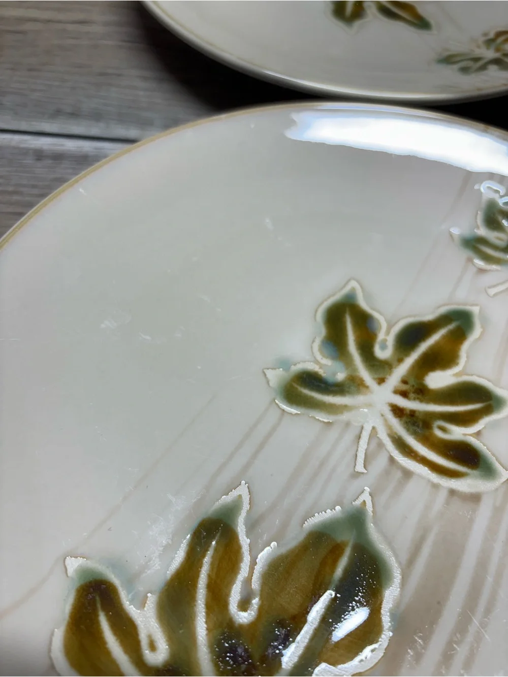 Pier 1 Autumn Leaves Salad Dessert Plates Set of 2 Hand Painted Stoneware